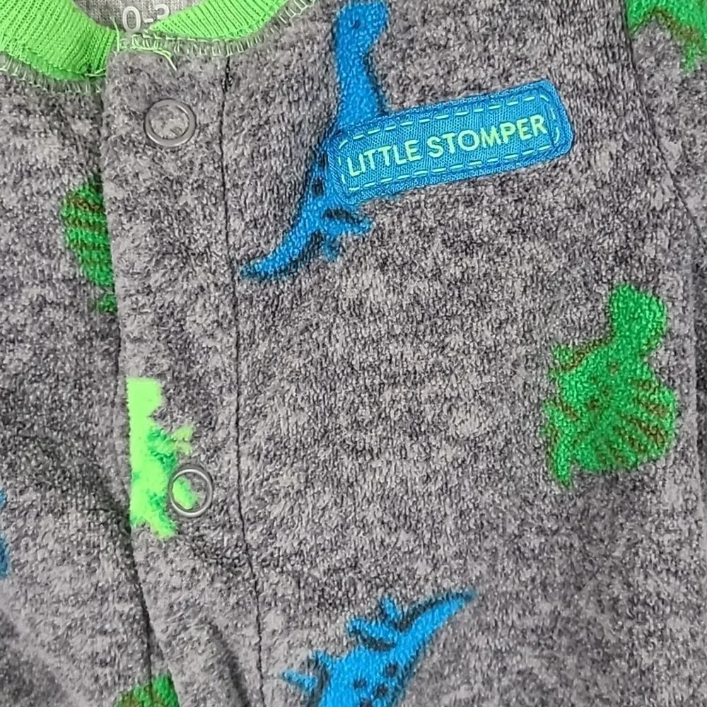 Carter's Boys 0-3M Soft Fleece Dinosaur Gray One-Piece PJ Footie Winter Pajamas